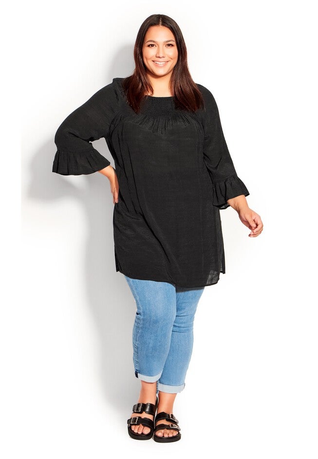Flutter 3/4 Sleeve Top, BLACK, hi-res image number null