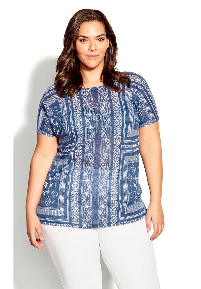 Tiarne Necklace Top, NAVY WHITE TILE, hi-res image number null