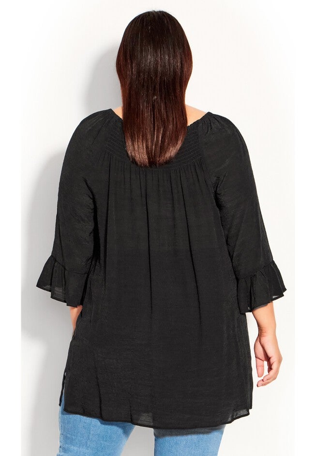 Flutter 3/4 Sleeve Top, BLACK, on-hover image number null