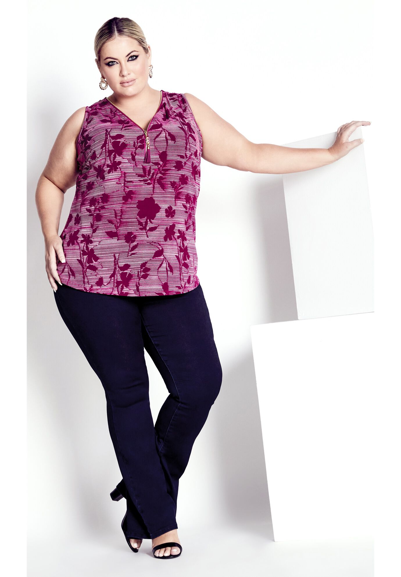Liana Print Top, BERRY BLURRED FLORAL, alternate image number 4