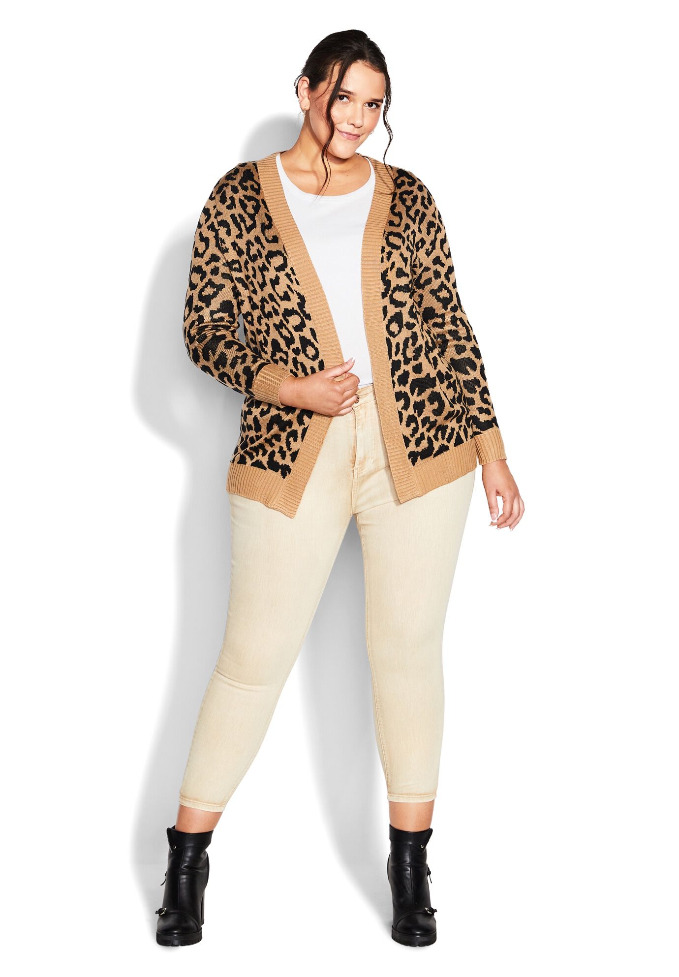 Longline Print Cardigan, TAN, alternate image number 7