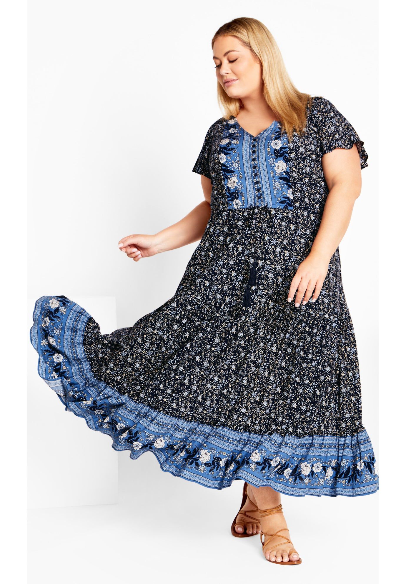 Sandy Border Print Dress, BLUE ENCHANTED BORDER, hi-res image number 0