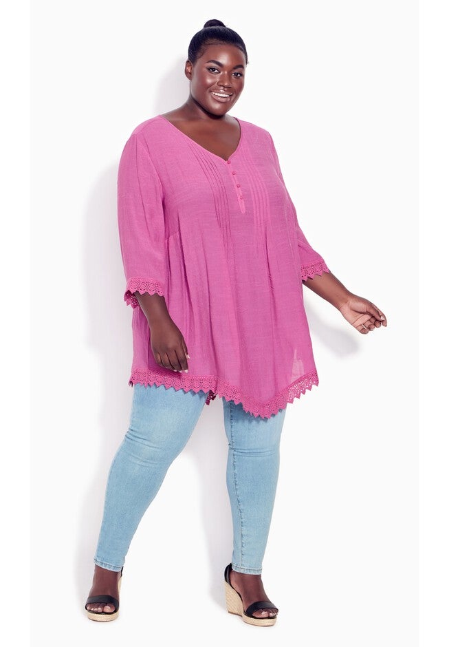 Ellie Pintuck Lace Top, ORCHID, alternate image number null