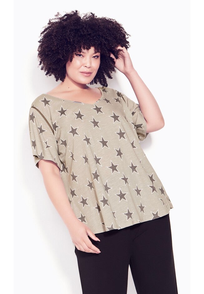 Flutter Sleeve Print Top, STAR GREY, hi-res image number 0