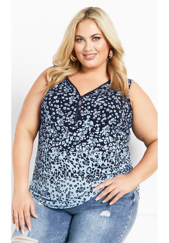 Liana Border Top, BLUES FLORAL ANIMAL, hi-res image number 0