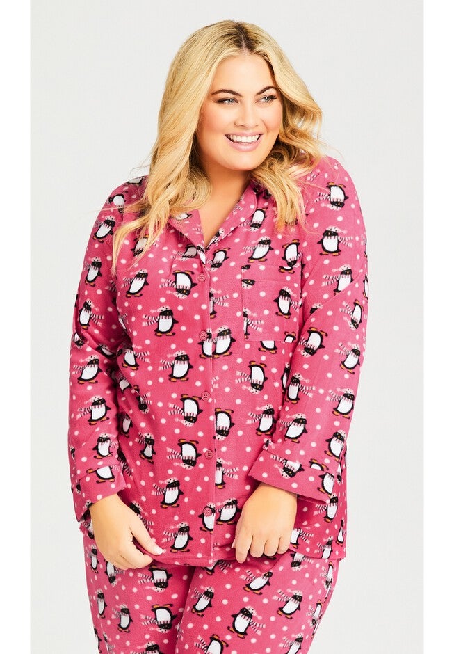 Penguin Button Fleece Sleep Top, PENGUIN PRINT, hi-res image number 0