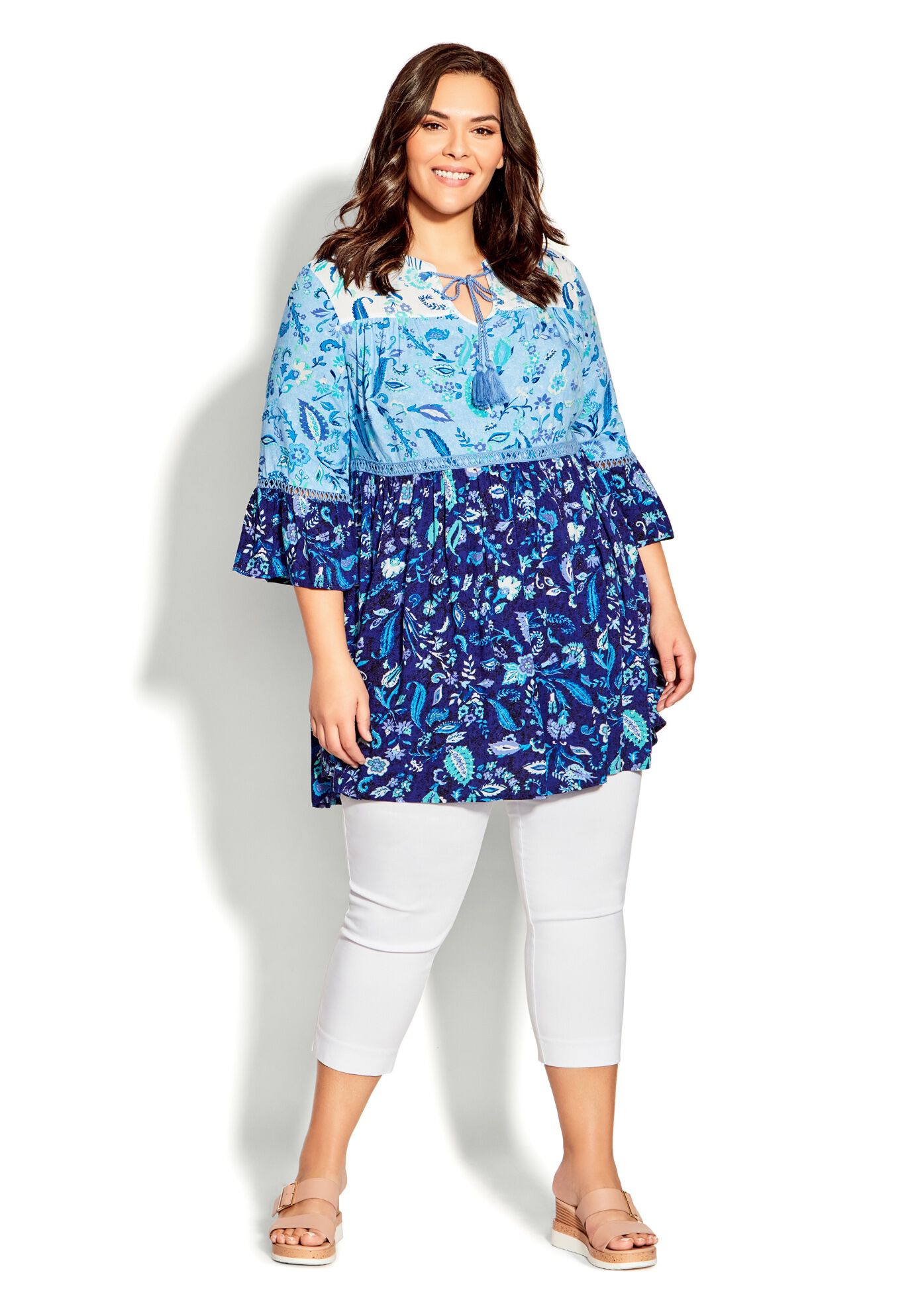 Eliana Tiered Tunic, BLUES FLORAL MIX, alternate image number 5