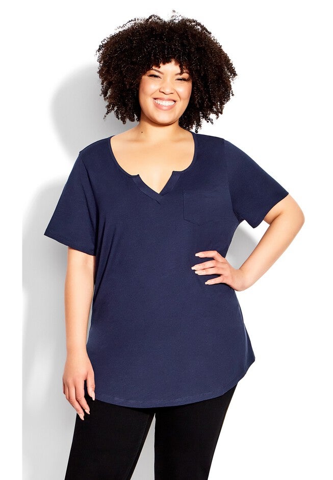 Split Neck Top, NAVY, alternate image number 3
