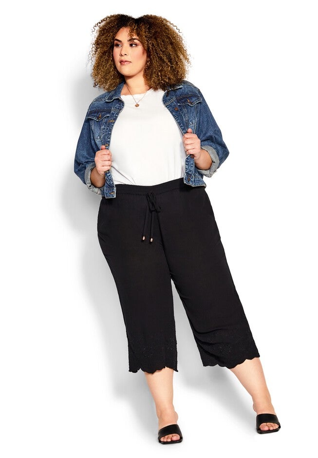 Embroidered Hem Pant, BLACK, hi-res image number null