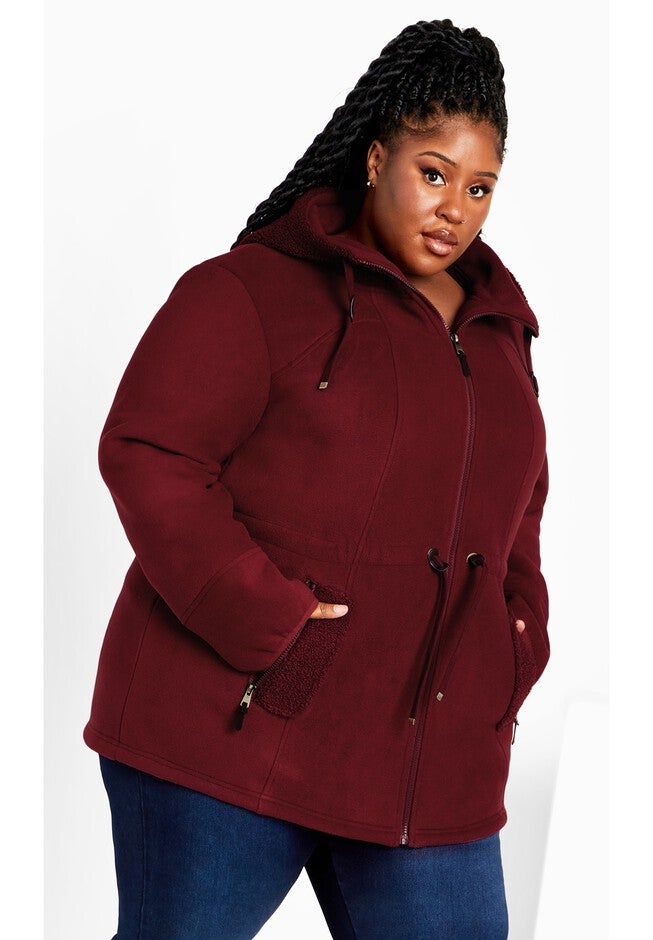 Fleece Hood Coat, RHUBARB, hi-res image number null