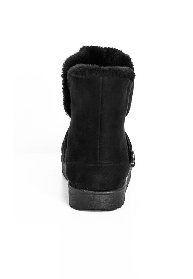 Faux Fur Slip On Buckle Bootie, BLACK, alternate image number 3