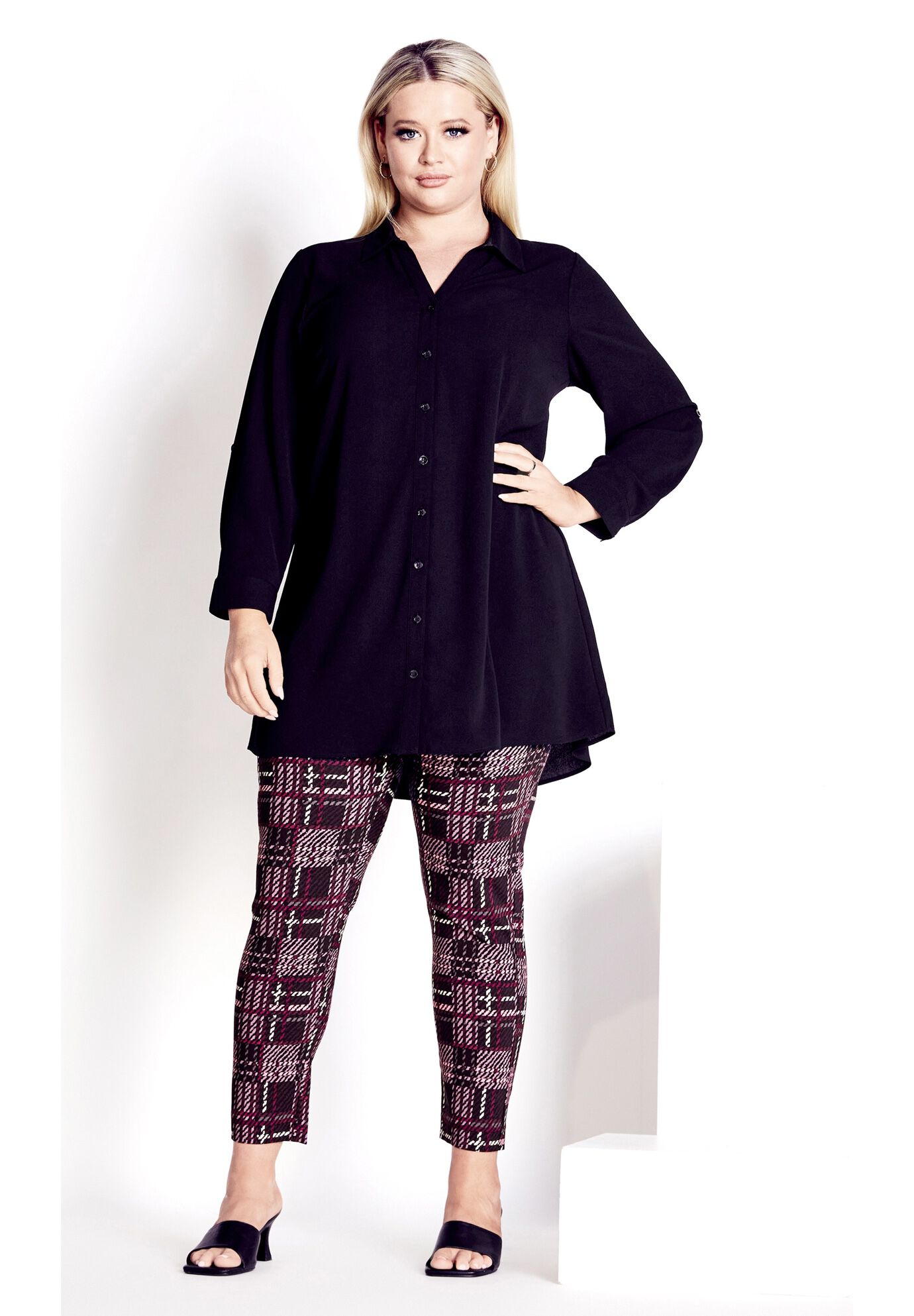 Jemma Check Pant, PLUM, on-hover image number 1