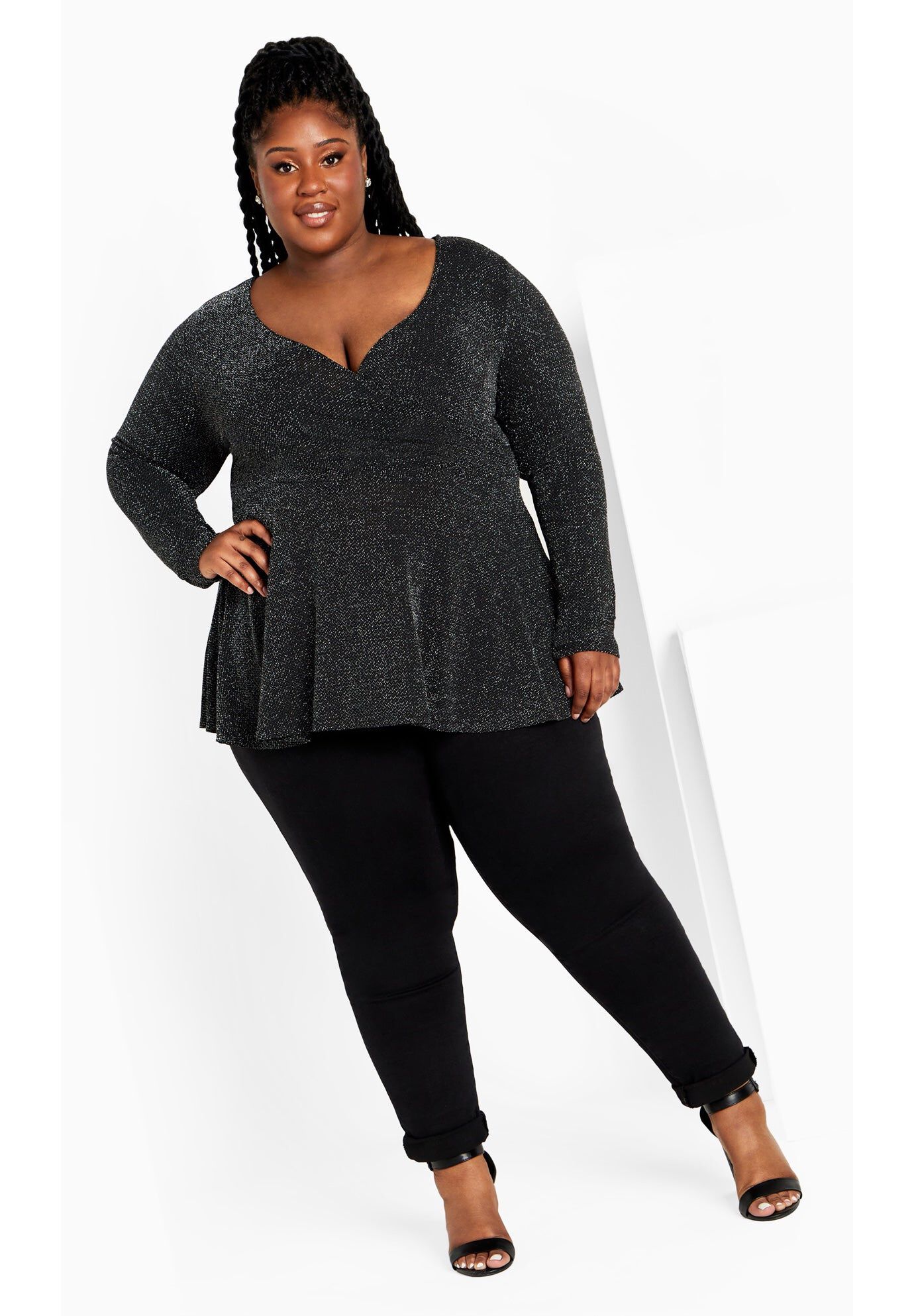 Glam Peplum Top, SILVER, hi-res image number 0