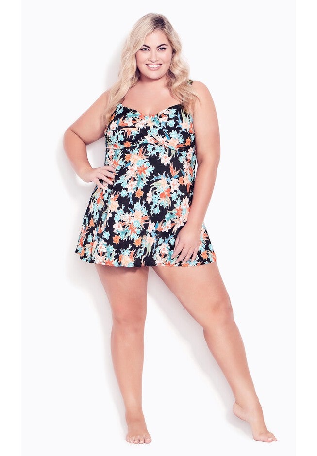 Twist Print Swim Dress, LA PALMA FLORAL, hi-res image number 0
