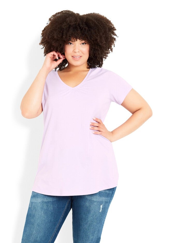 Cotton Gather V Top, LILAC, hi-res image number null