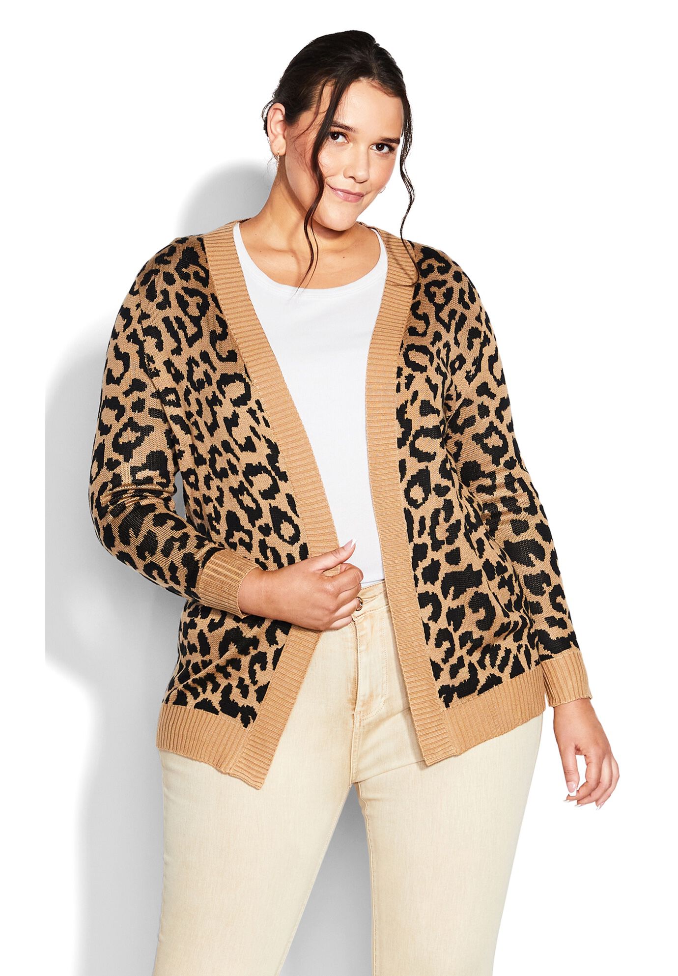 Longline Print Cardigan, TAN, alternate image number 6