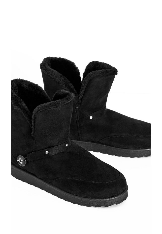 Faux Fur Slip On Buckle Bootie, BLACK, alternate image number 6