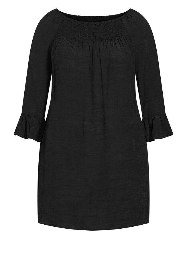 Flutter 3/4 Sleeve Top, BLACK, alternate image number null