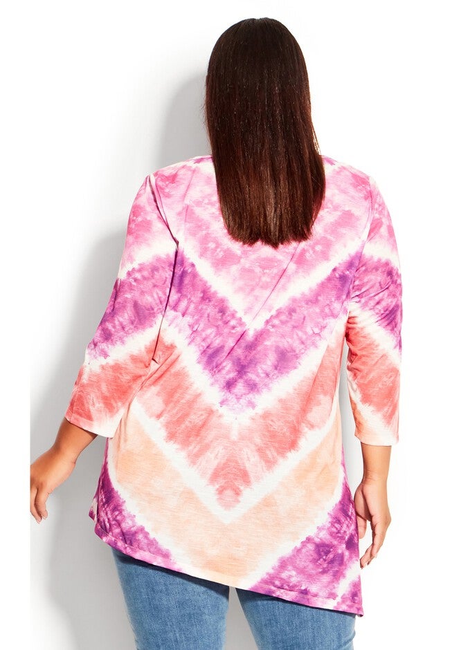 3/4 Sleeve Tie Dye Top, PURPLE, on-hover image number null
