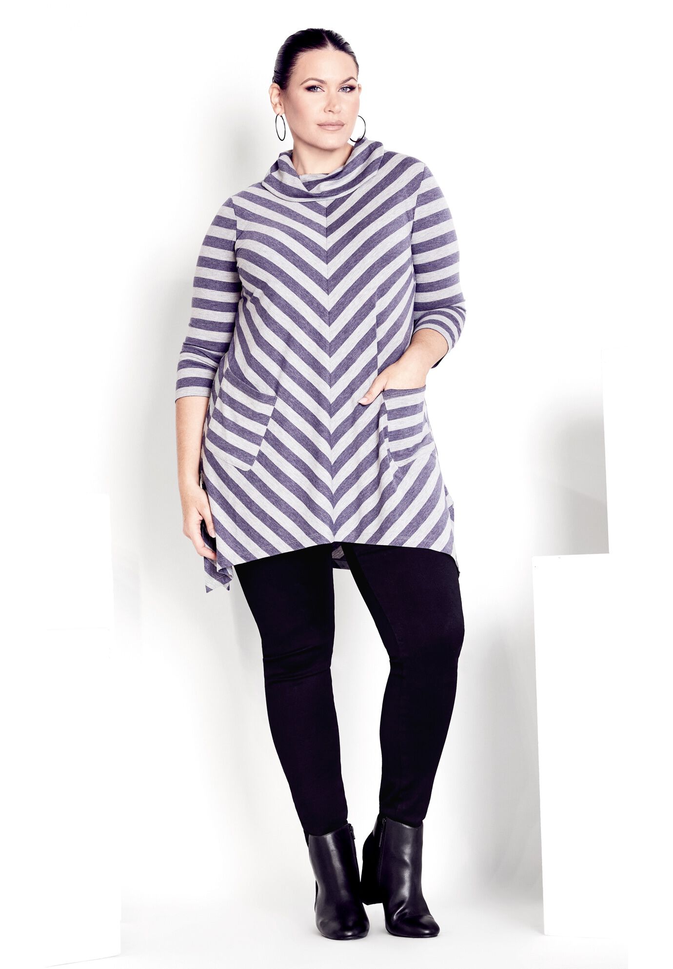 Emily Panel Stripe Tunic, DENIM GREY MARLE, on-hover image number 1
