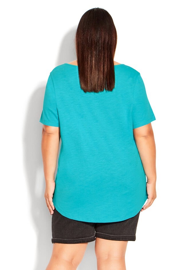 Split Neck Top, TURQUOISE, on-hover image number null