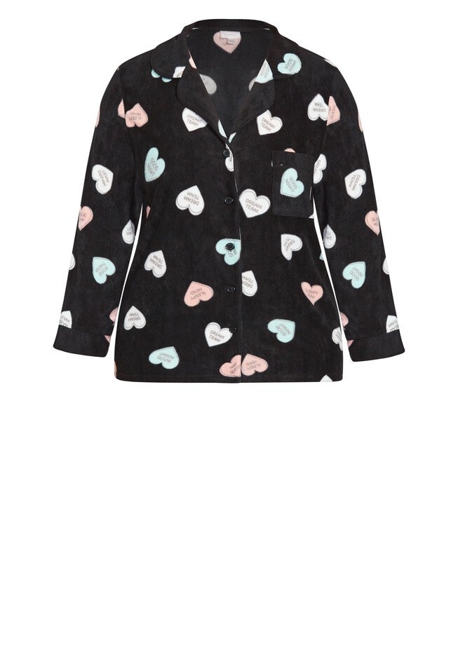 Button Up Fleece Top, HEART PRINT, alternate image number 2