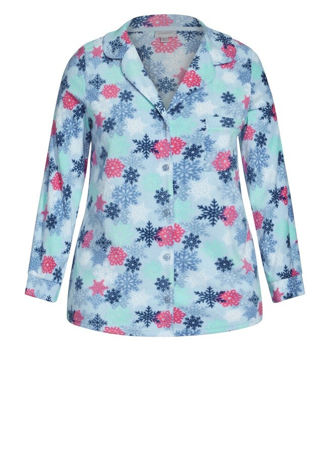 Snowflake Button Fleece Sleep Top, SNOWFLAKE PRINT, alternate image number 2