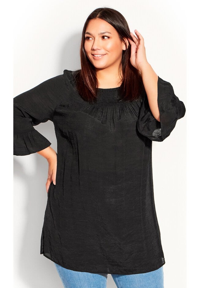 Flutter 3/4 Sleeve Top, BLACK, alternate image number null