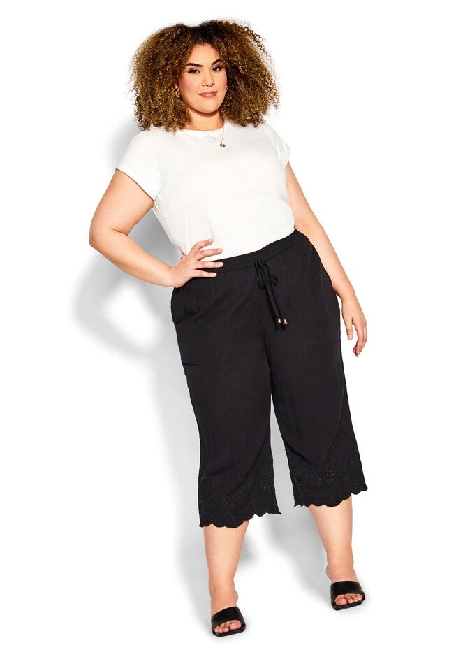 Embroidered Hem Pant, BLACK, alternate image number null
