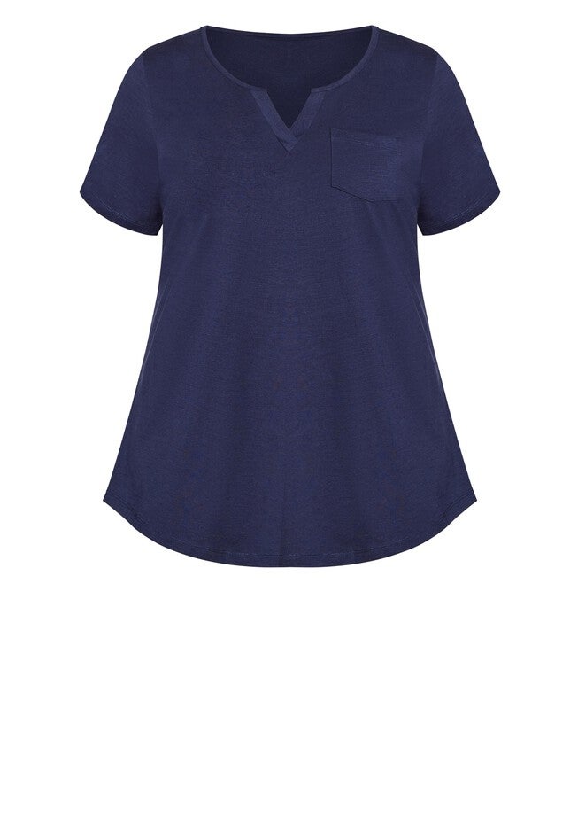 Split Neck Top, NAVY, alternate image number 2