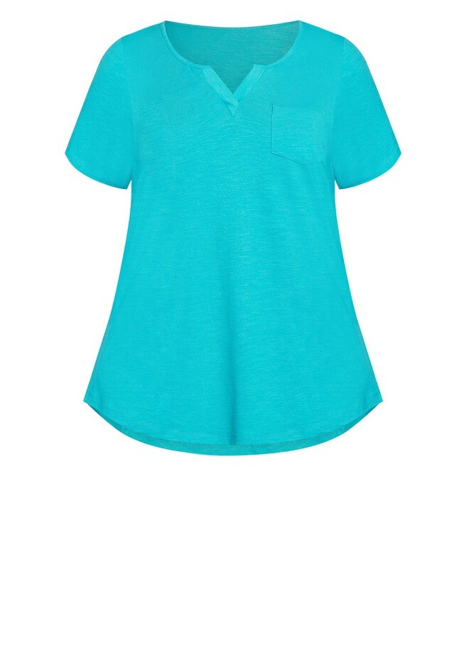 Split Neck Top, TURQUOISE, alternate image number null