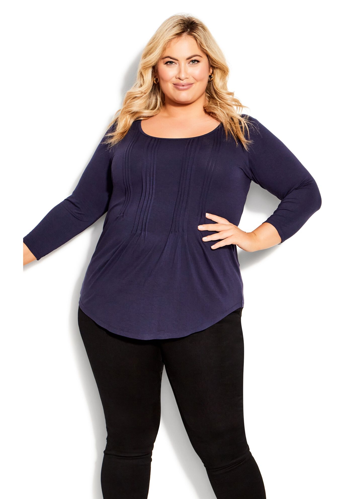 Milly Pleat Plain Top, NAVY, alternate image number 3