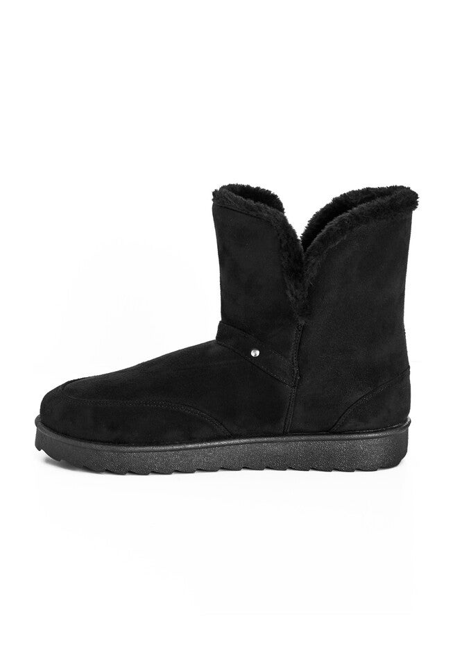 Faux Fur Slip On Buckle Bootie, BLACK, alternate image number 4