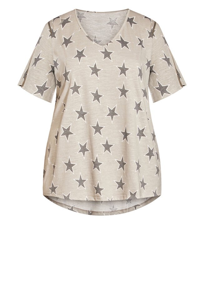Flutter Sleeve Print Top, STAR GREY, alternate image number 5