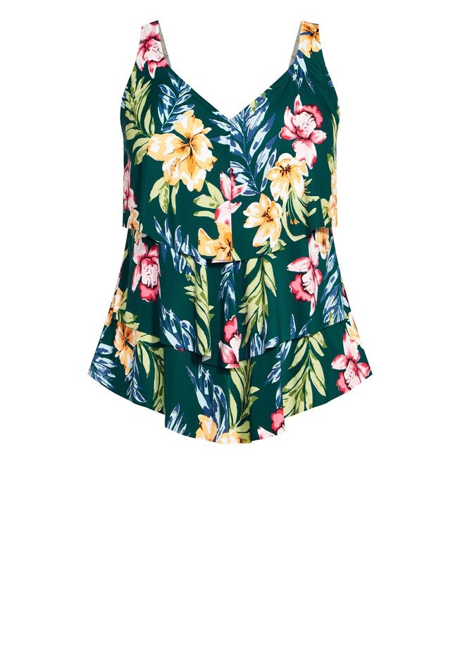 3 Tiered Print Tankini Top, RAVEN, alternate image number null