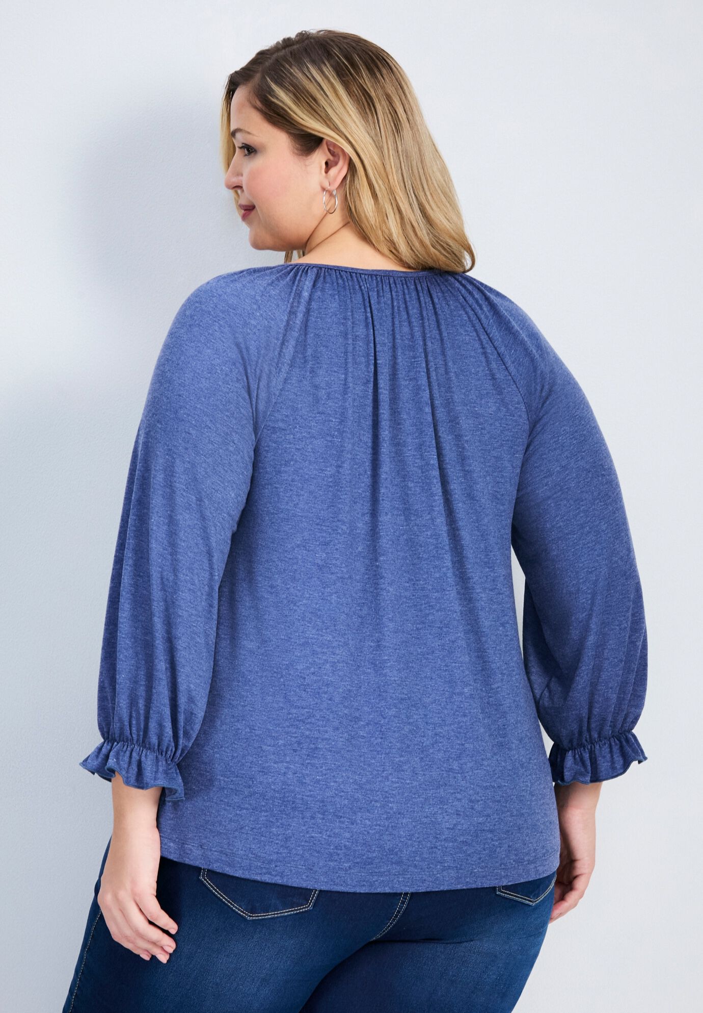 Brie Embroidered Neckline Top, NAVY MARLE, alternate image number 2