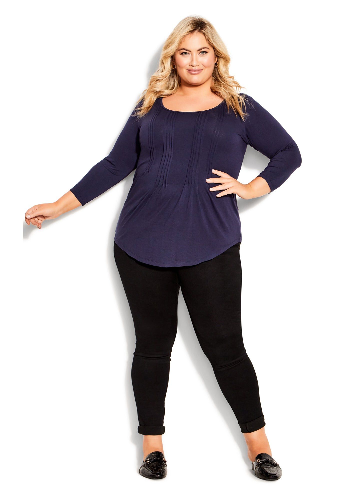 Milly Pleat Plain Top, NAVY, hi-res image number 0