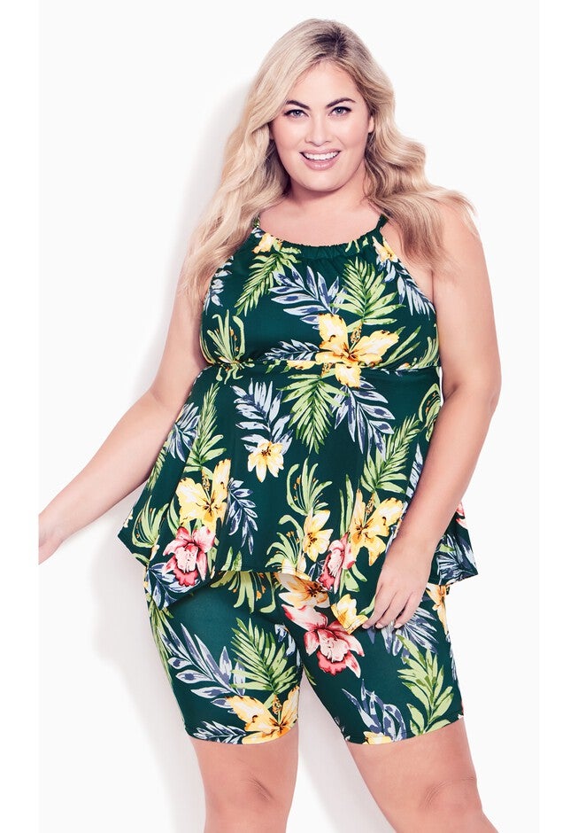 Handkerchief Print Tankini Top, RAVEN, hi-res image number null