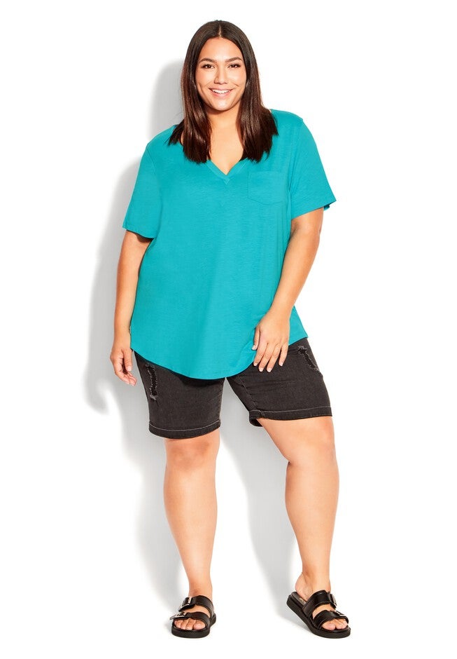 Split Neck Top, TURQUOISE, alternate image number null