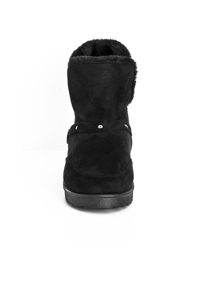 Faux Fur Slip On Buckle Bootie, BLACK, alternate image number 5