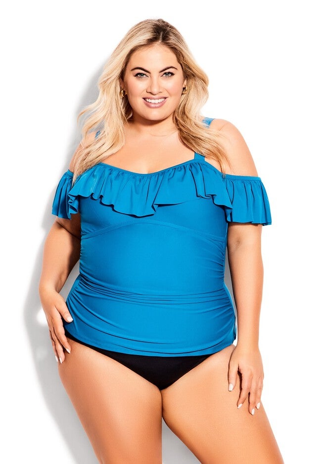 Ruffle Tankini Top, TEAL, hi-res image number 0