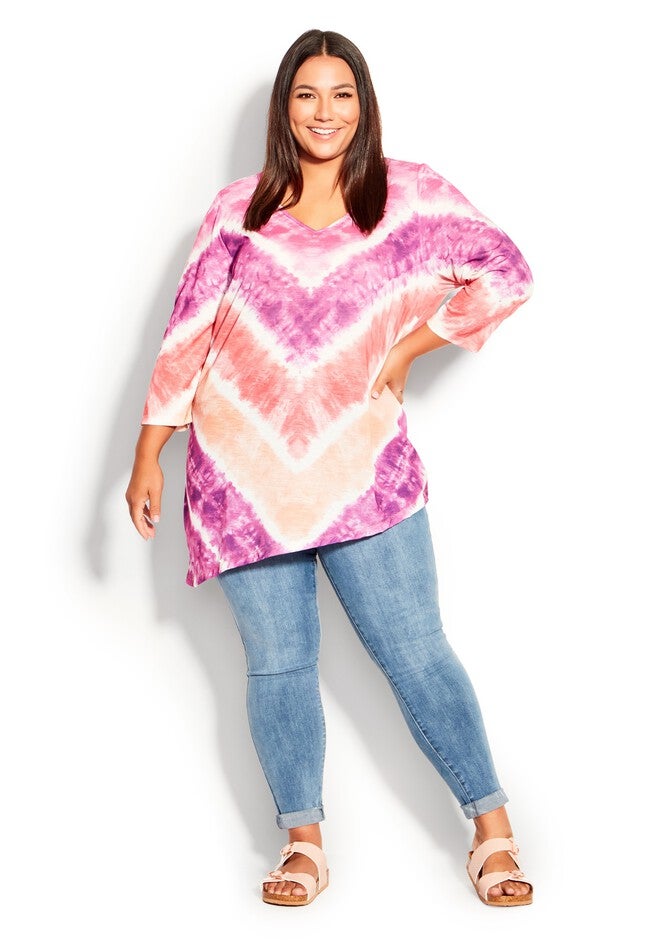 3/4 Sleeve Tie Dye Top, PURPLE, alternate image number null