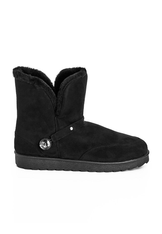 Faux Fur Slip On Buckle Bootie, BLACK, alternate image number 2