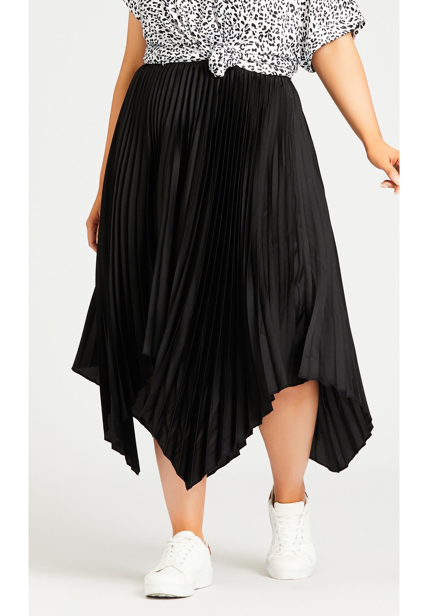 Pleated Plain Skirt, BLACK, alternate image number 2