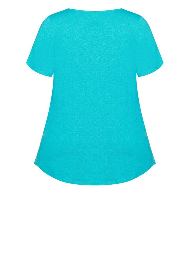 Split Neck Top, TURQUOISE, alternate image number null
