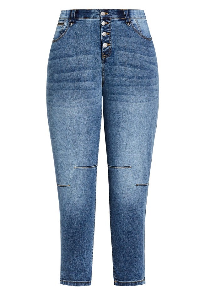 Crop Exposed Button Jean, MID WASH, alternate image number 2