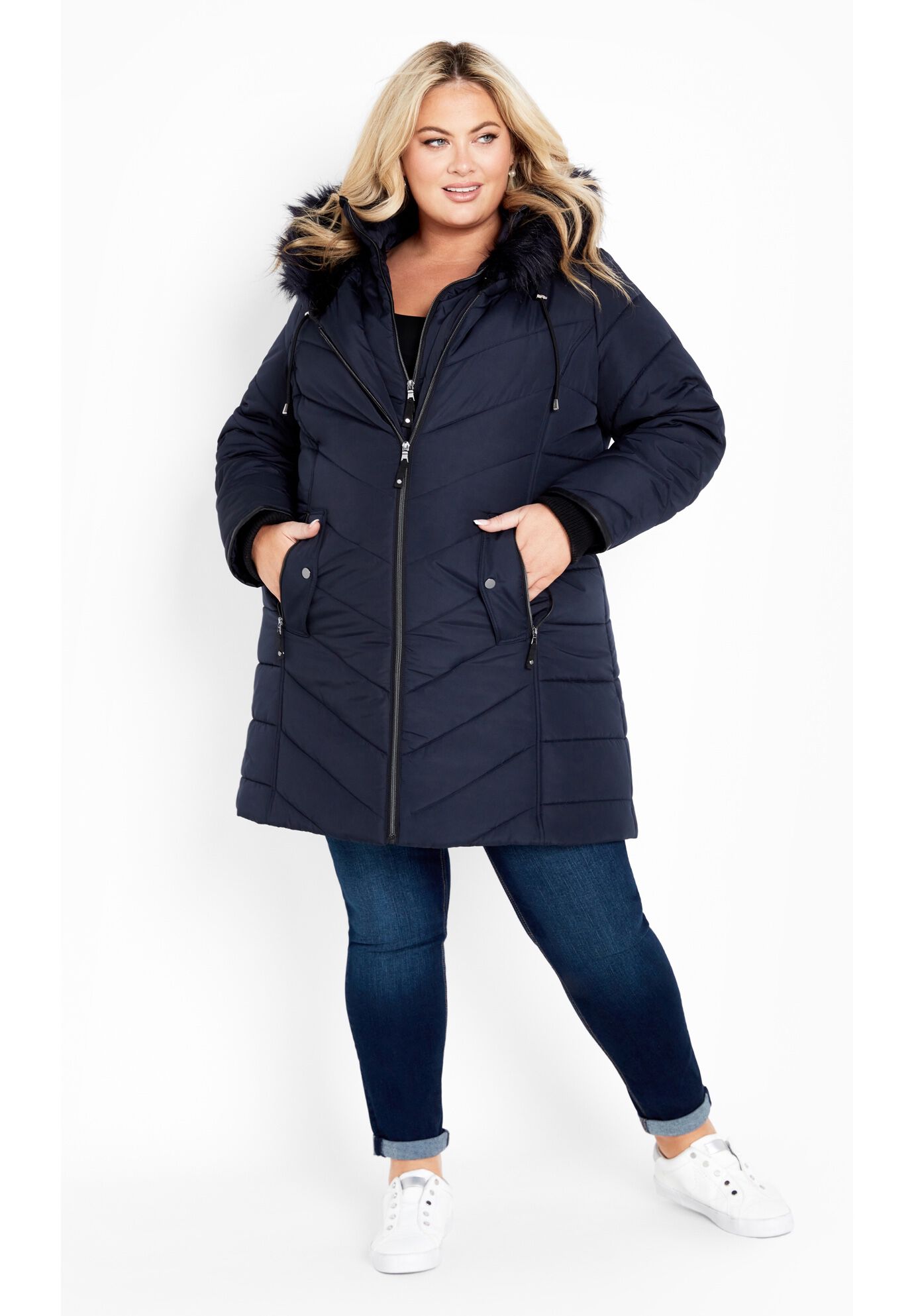 Green Fur Hood Contrast Panel Puffer Coat - Chelsie