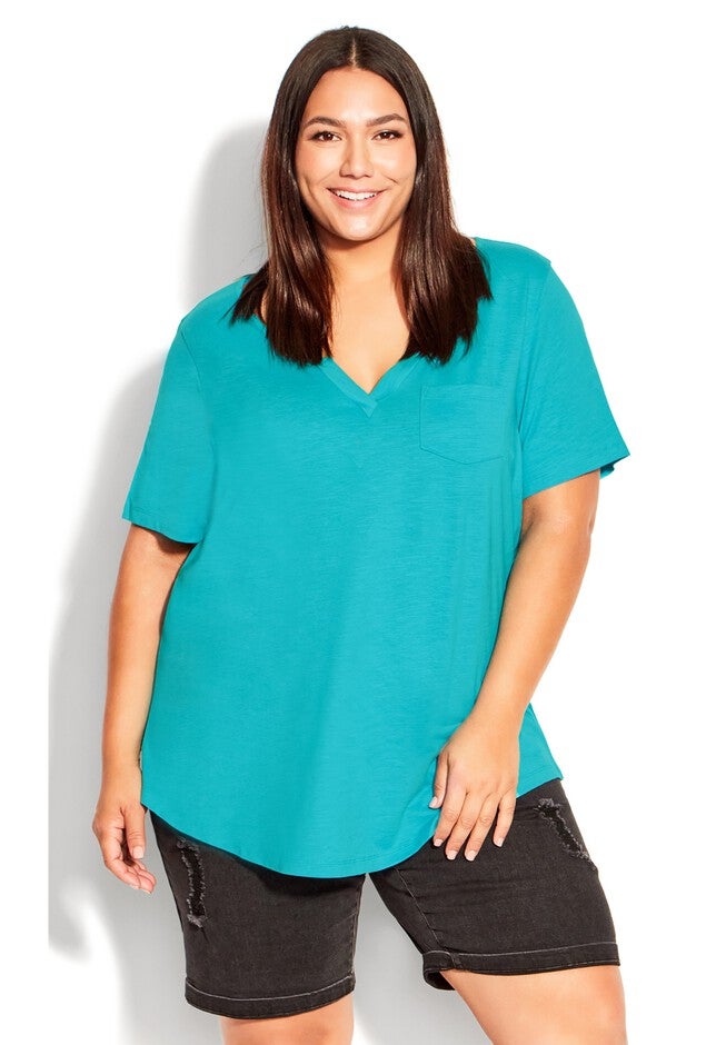 Split Neck Top, TURQUOISE, hi-res image number null