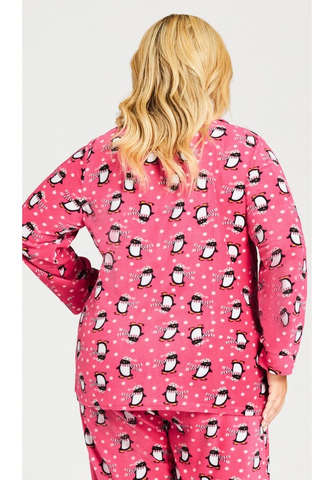 Penguin Button Fleece Sleep Top, PENGUIN PRINT, on-hover image number 1