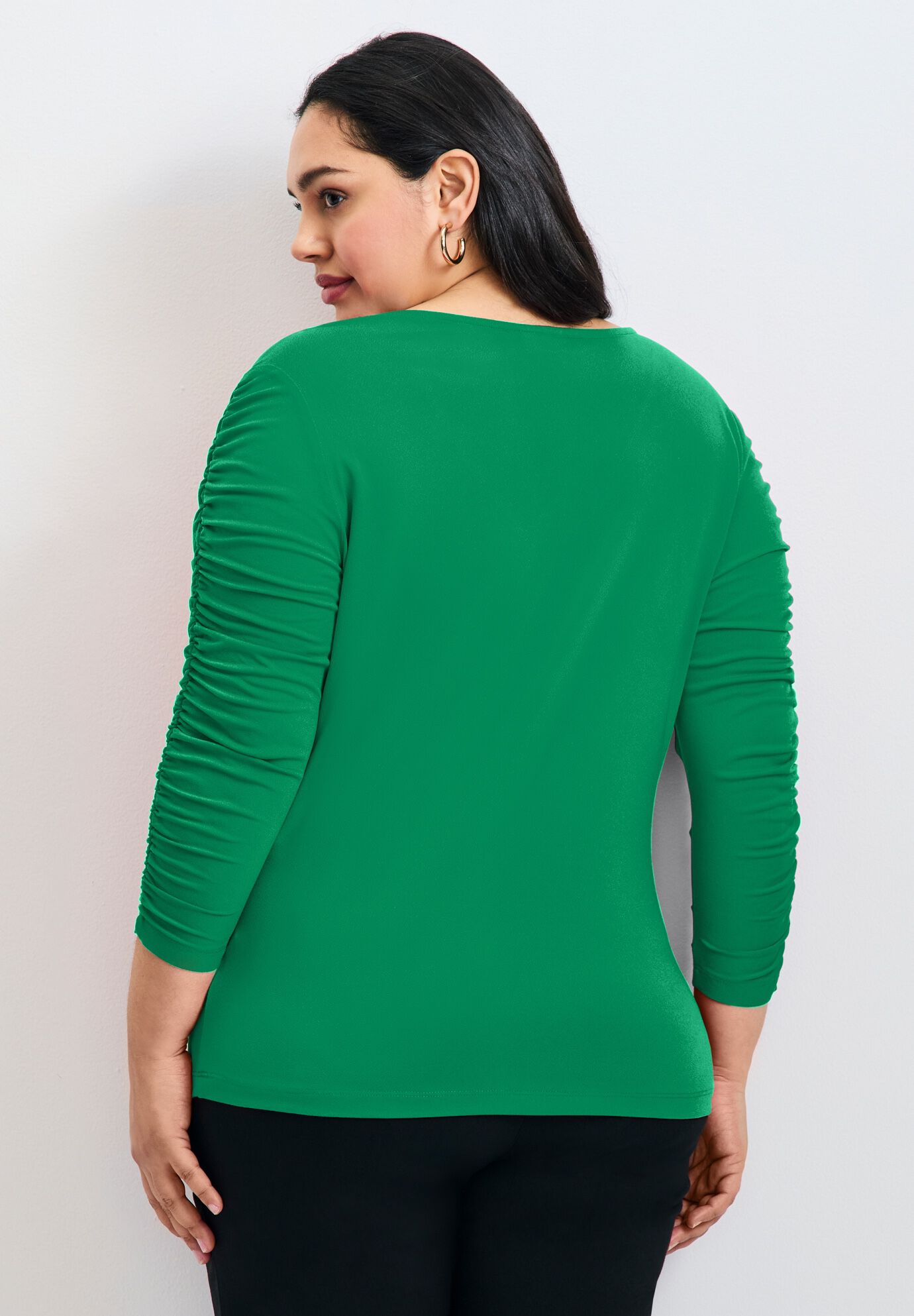 Naomi V Neck Gathered Sleeve Top, KELLY GREEN, alternate image number 2